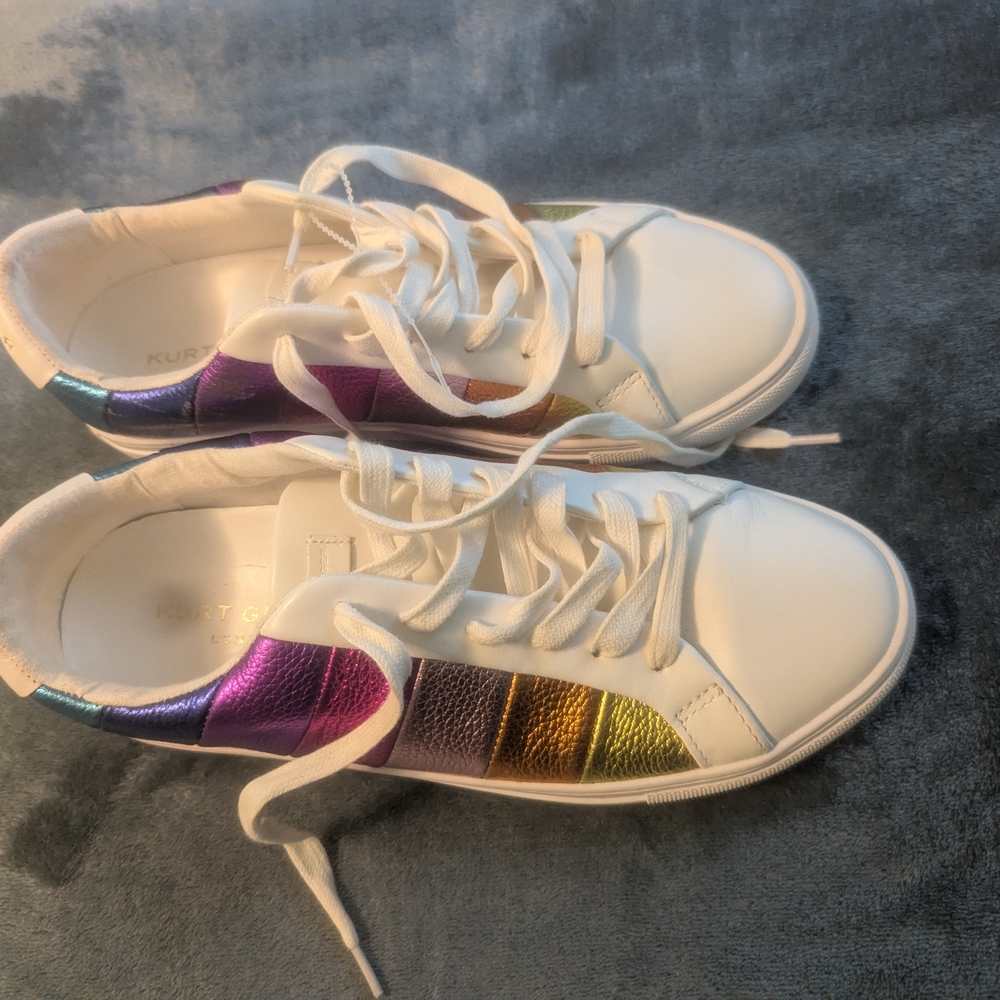 Kurt Geiger White Sneakers with Metallic Rainbow Accents